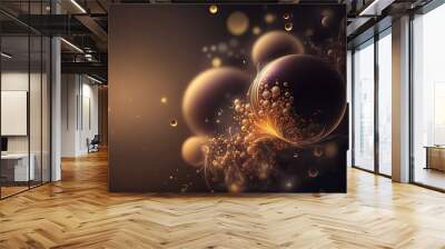  a computer generated image of bubbles and bubbles on a dark background with a yellow light in the middle of the image and a black background with a gold and white border wi Generative AI Wall mural