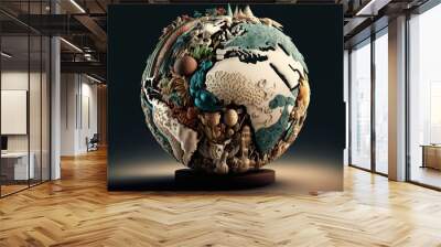  a decorative globe with a lot of different things on it's surface and a black background behind it, with a black background behind it, a black background, with a black background,. generated ai Wall mural