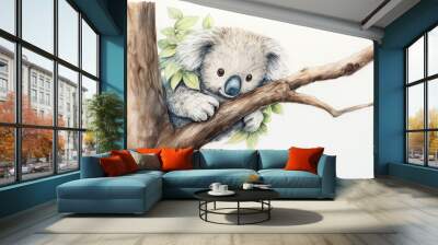  a drawing of a koala sitting on a tree branch.  generative ai Wall mural