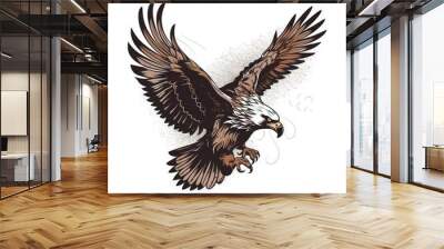  a drawing of an eagle flying with its wings spread out and talons out of its beak, with a white background and a black outline.  generative ai Wall mural