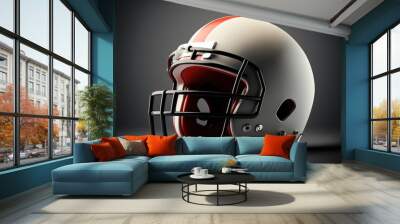  a football helmet with a red stripe on it's side and a black background with a white stripe on the side of the helmet and a red stripe on the side of the helmet. Generative AI Wall mural