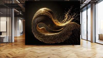  a golden wave of gold glitter on a black background with a black background and a black background with a gold wave of gold glitter on a black background. Generative AI Wall mural