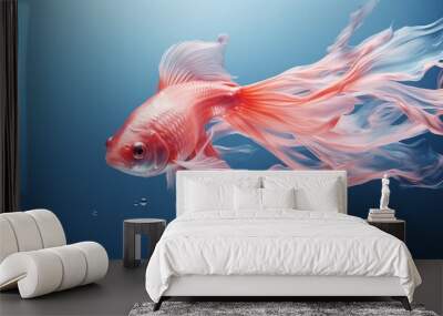  a goldfish in a blue water with bubbles of water around it.  generative ai Wall mural