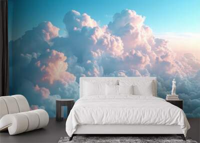  a group of clouds in the sky with a blue sky in the back ground and a light blue sky in the back ground. Wall mural