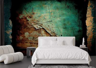  a grungy background with a blue and green background and a black frame with a rusted edge. Generative AI Wall mural