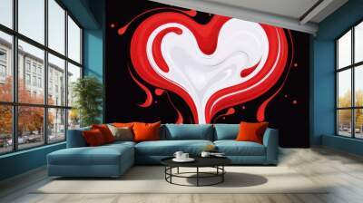  a red and white heart shaped object on a black background with a drop of liquid coming out of the heart. Wall mural