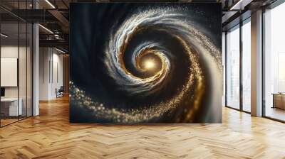  a spiral of light in the middle of a dark background with stars in the middle of the image and a bright light in the middle of the middle of the image, with a black background., ai, Generative Wall mural