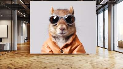  a squirrel wearing sunglasses and a leather jacket with a jacket on it's back and a jacket on its back with a hood on.  generative ai Wall mural