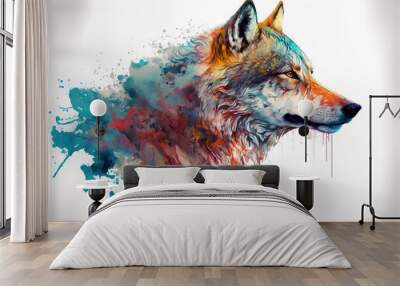  a wolf with a colorful background and a white background with a blue. generative ai Wall mural