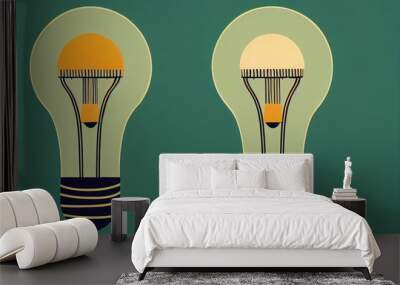  two light bulbs with a green background and a yellow light bulb in the middle of the image. Generative AI Wall mural