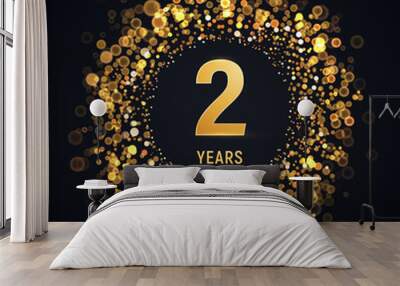 2 years anniversary isolated vector design element. Two birthday logo with blurred light effect on dark background Wall mural