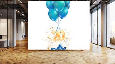 20th years celebrations. Greetings of twenty anniversary isolated vector design elements. Open textured gift box with numbers and flying on balloons Wall mural