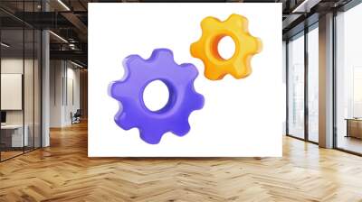 3d cartoon cogwheels isolated design elements. Customer support three dimensional icon. Technical support engineering concept. Online internet consultation. Transparent background. Wall mural