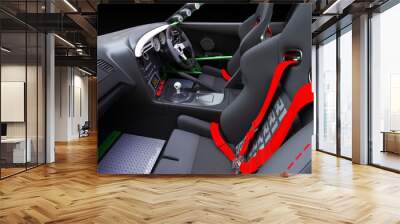 3D model of the interior of a coupe car with a sporty interior layout. Wall mural