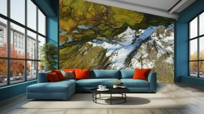 3d rendering mountain range in alpine style. 3d illustration of a mountain landscape Wall mural