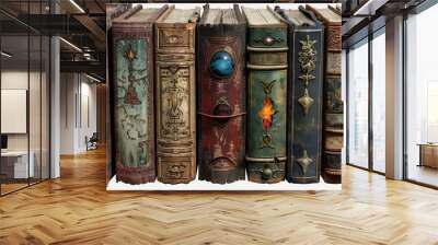 A collection of old books about magic and witchcraft on a white background Wall mural