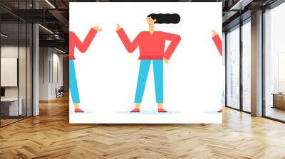 Set of flat funny woman character. Presentation in various action. Vector design.  Wall mural