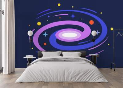 Beautiful glowing Andromeda Galaxy with planets around. Vector flat illustration Wall mural