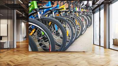 Bicycle shop, rows of new bikes Wall mural