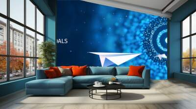 Business goal solution concept. Paper planes flies to the abstract target vector web banner. ESP 10 Wall mural