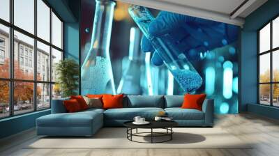 chemist scientist hand dropping chemical liquid into test tube science research and development  Wall mural