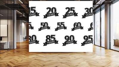 Collection of isolated anniversary logo numbers with ribbon vector illustration Wall mural