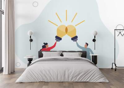 combine idea, synergy or collaborate to get solution,flat vector illustration. Wall mural