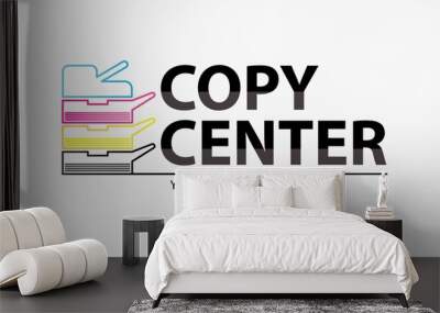 Copy center emblem. Digital print logo design template. Typography modern sign. Polygraphy and print factory. Express press and photocopy. Wall mural