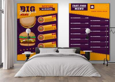 Fast food menu brochure design vector template in A4 size. flyer, baner and Layout Design. food concept. Wall mural