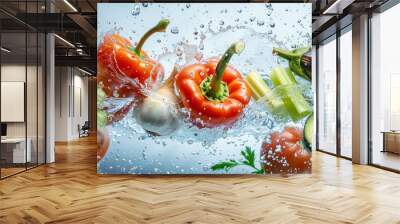 Fresh vegetables with water splash. Healthy food concept. Wall mural