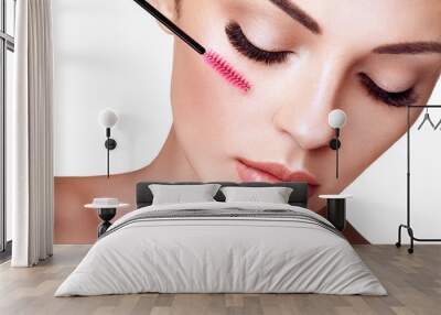 Beautiful Woman with Extreme Long False Eyelashes. Eyelash Extensions. Makeup, Cosmetics. Beauty, Skincare Wall mural