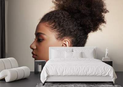 Beauty portrait of African American girl with afro hair. Beautiful black woman. Cosmetics, makeup and fashion Wall mural