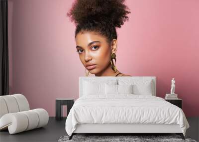 Beauty portrait of African American girl with afro hair. Beautiful black woman. Cosmetics, makeup and fashion Wall mural