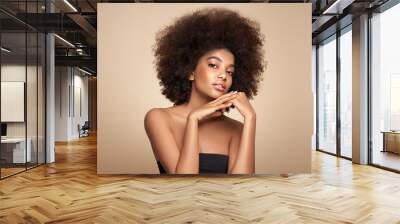 Beauty portrait of African American girl with afro hair. Beautiful black woman. Cosmetics, makeup and fashion Wall mural