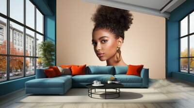 Beauty portrait of African American girl with afro hair. Beautiful black woman. Cosmetics, makeup and fashion Wall mural