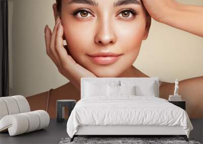 Portrait beautiful young woman with clean fresh skin. Model with healthy skin, close up portrait. Cosmetology, beauty and spa Wall mural