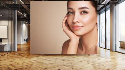 Portrait beautiful young woman with clean fresh skin. Model with healthy skin, close up portrait. Cosmetology, beauty and spa Wall mural