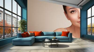 Portrait beautiful young woman with clean fresh skin. Model with healthy skin, close up portrait. Cosmetology, beauty and spa Wall mural