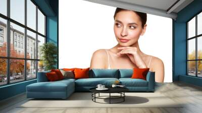 Portrait beautiful young woman with clean fresh skin. Model with healthy skin, close up portrait. Cosmetology, beauty and spa Wall mural