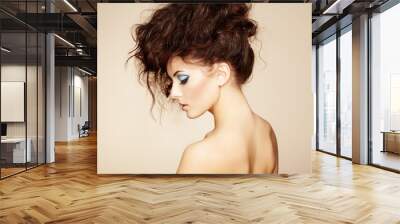 portrait of beautiful sensual woman with elegant hairstyle. per Wall mural