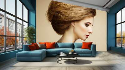 portrait of beautiful sensual woman with elegant hairstyle. per Wall mural