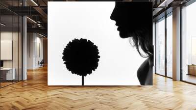 The girl with the big flower on a white background Wall mural