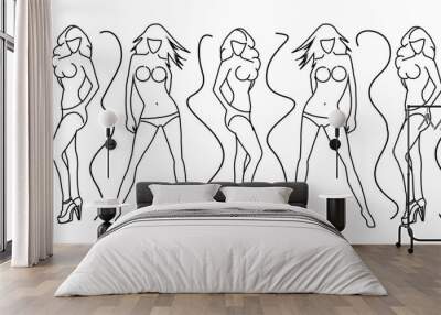 Girls dancers. Neon sign. Vector linear illustration Wall mural