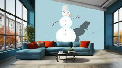 Hand drawn thin line colored icon, vector logo template illustration. Winter holiday decoration, snowman. Wall mural