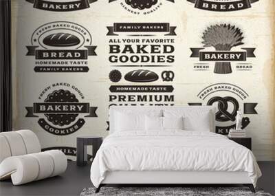 Vintage bakery labels set Wall mural