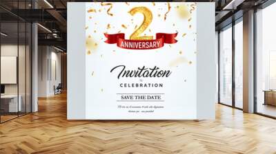 invitation card template of 2 years anniversary with abstract text vector illustration. greeting car Wall mural