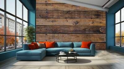 Texture of wooden horizontal brown boards. Floor, deck, wall. Background, backdrop, desktop wallpaper. Wall mural