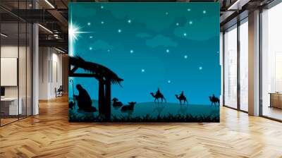 Holy Family, Nativity Scene.Scene of the Nativity of Jesus Christ  Wall mural