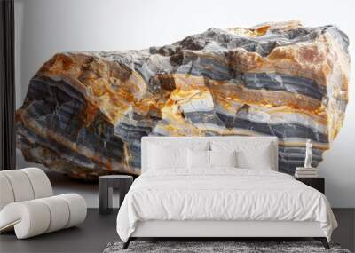 Mica schist metamorphic rock mineral on a white background Wall mural