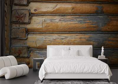 Photo of a log house , a wall of logs, an old building texture, background for design Wall mural